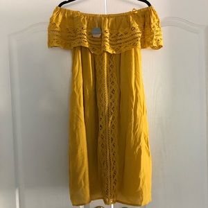 Pink blush strapless lace detail dress